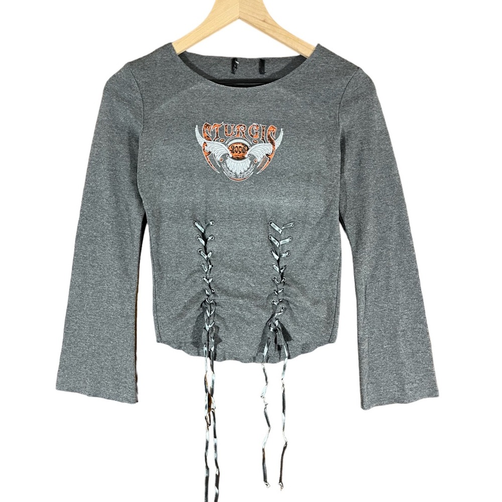 Vintage Womens Y2K Sturgis Bike Week shirt Long Sleeve Medium Motorcycles Gray